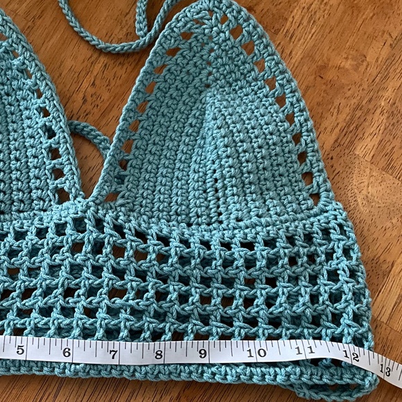 Hand Crafted HalterCrochet Boho Hippie Bralette Crop Top Off the Shoulder Mesh - Picture 5 of 7